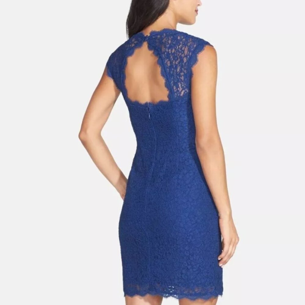 Connected Apparel Gracie Cobalt Blue Sequin Lace Cocktail Dress size 10